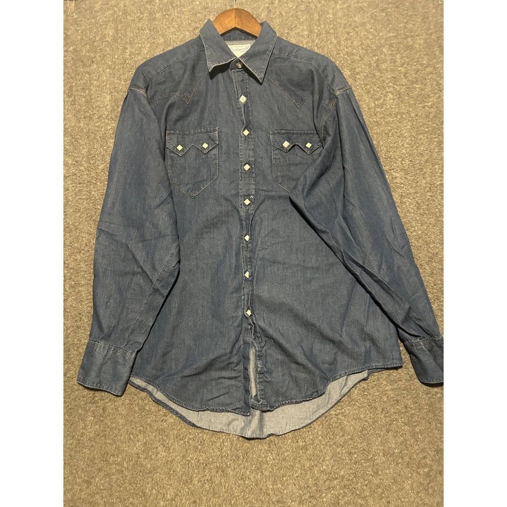Rockmount Ranch Wear Men's Tru-West denim Snap Vintage Shirt Size L Made in USA - Picture 2 of 6